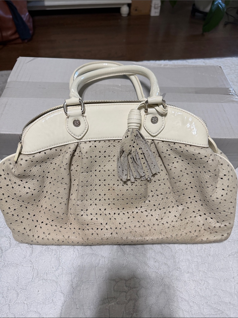 Brooks Brothers Cream Tassel Top-Handle Women's Satchel